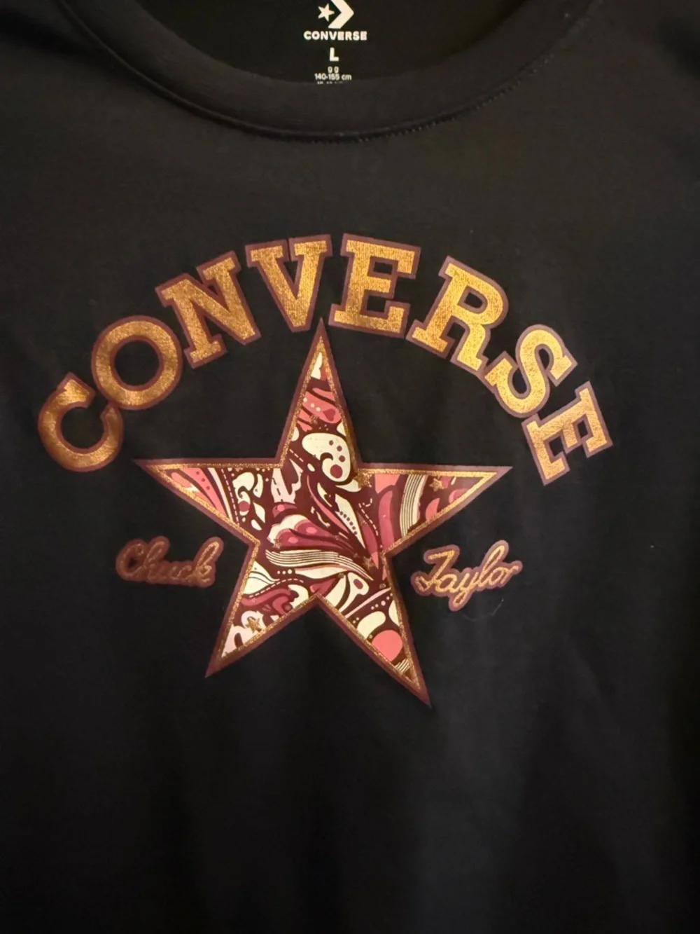 Converse Chuck Taylor Graphic Crop Top Youth L Black Long Sleeve Y2K Streetwear